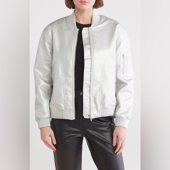 NEW Blank NYC Metallic Silver Bomber Jacket S - Picture 1 of 13